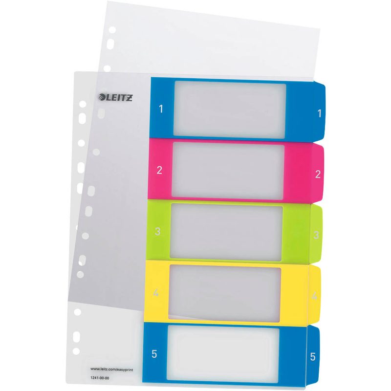 LEITZ Ordnerregister WOW Vollformat, Überbreite 1-5 farbig 5-teilig, 1 Satz