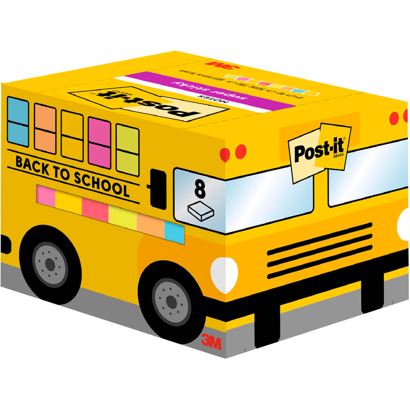 Post-it® Schulbus Haftnotizen extrastark farbsortiert, 8 Blöcke