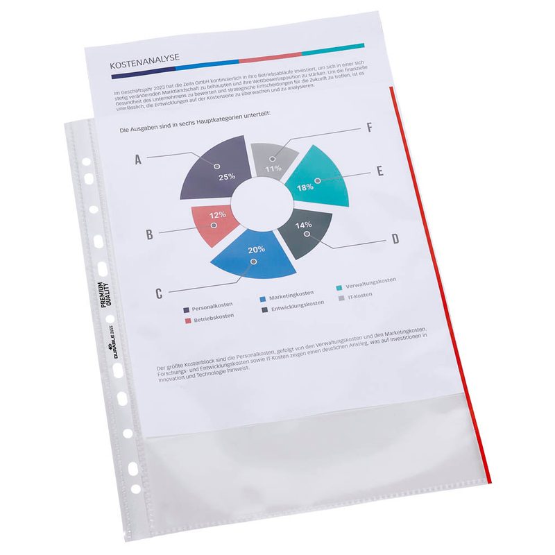 10 DURABLE Prospekthüllen PREMIUM DIN A4 rot klar 0,08 mm