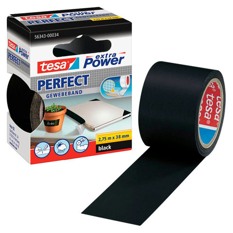 tesa extra Power® Perfect Gewebeband schwarz 38,0 mm x 2,75 m 1 Rolle