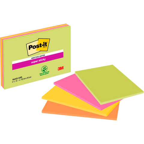 Post-it® Super Sticky Meeting Notes Haftnotizen extrastark 6445-4SS farbsortiert, 4 Blöcke