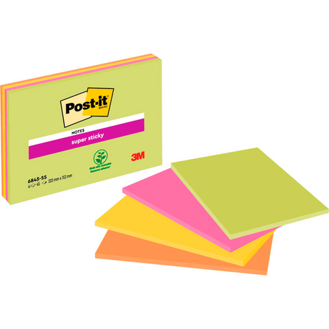 Post-it® Super Sticky Meeting Notes Haftnotizen extrastark 6845-SSP farbsortiert, 4 Blöcke
