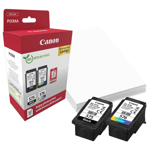 Canon PG-575/CL-576  schwarz, color Druckköpfe + Fotopapier, 2er-Set