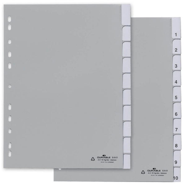 DURABLE Ordnerregister Vollformat 1-10 grau 10-teilig mit Wechseltaben, 1 Satz