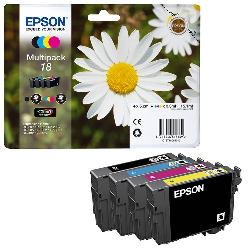 EPSON 18 / T1806  schwarz, cyan, magenta, gelb Druckerpatronen, 4er-Set