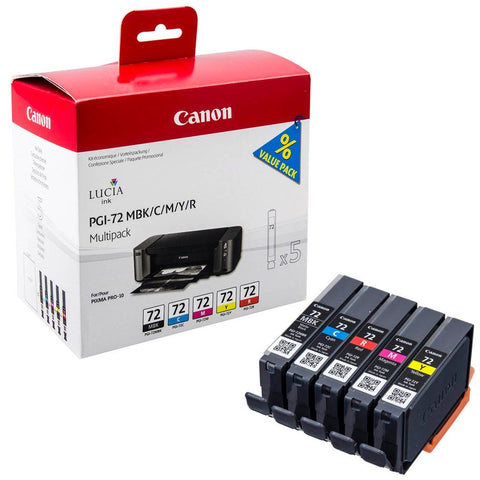 Canon PGI-72 MBK/C/M/Y/R  mattschwarz, cyan, magenta, gelb, rot Druckerpatronen, 5er-Set