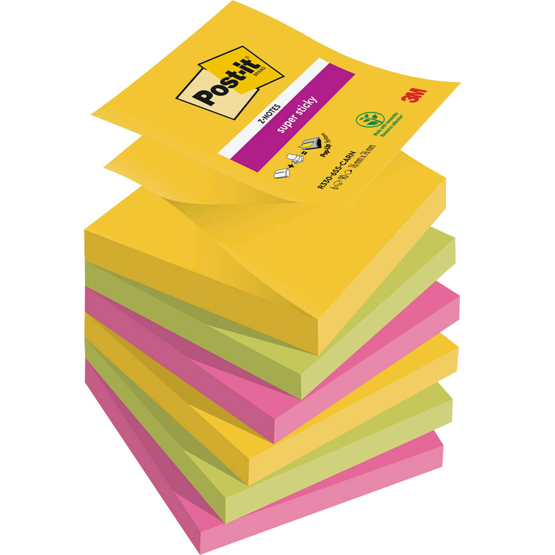 Post-it® Super Sticky Z-Notes Carnival Haftnotizen extrastark R3306SR farbsortiert, 6 Blöcke