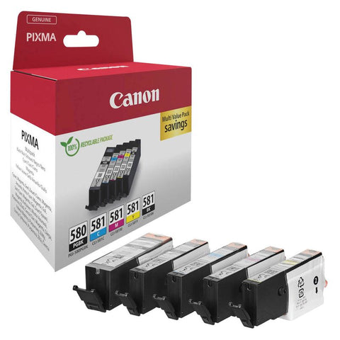 Canon PGI-580 PGBK/CLI-581 BK/C/M/Y  schwarz, cyan, magenta, gelb Druckerpatronen, 5er-Set