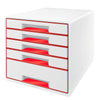 thumb-LEITZ Schubladenbox WOW Cube  perlweiß/rot 52142026, DIN A4 mit 5 Schubladen