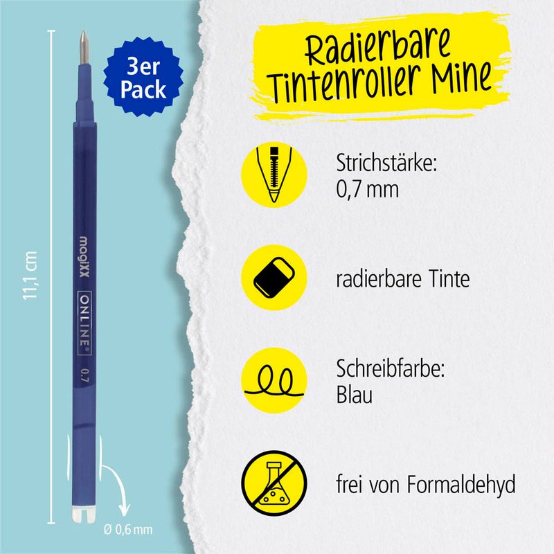 ONLINE® magiXX Gelschreiberminen blau 0,7 mm 3 St.
