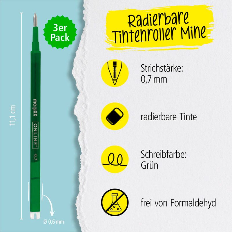 ONLINE® magiXX Gelschreiberminen grün 0,7 mm 3 St.