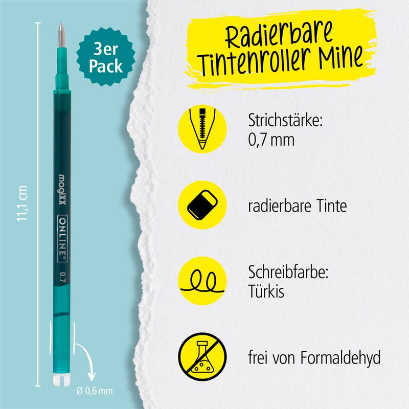 ONLINE® magiXX Gelschreiberminen türkis 0,7 mm 3 St.