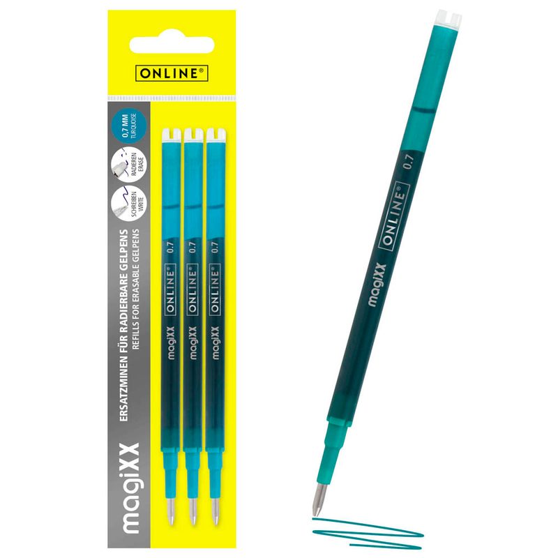 ONLINE® magiXX Gelschreiberminen türkis 0,7 mm 3 St.