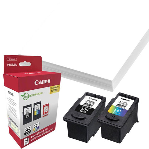 Canon PG-560 + CL-561  schwarz, color Druckköpfe + Fotopapier, 2er-Set