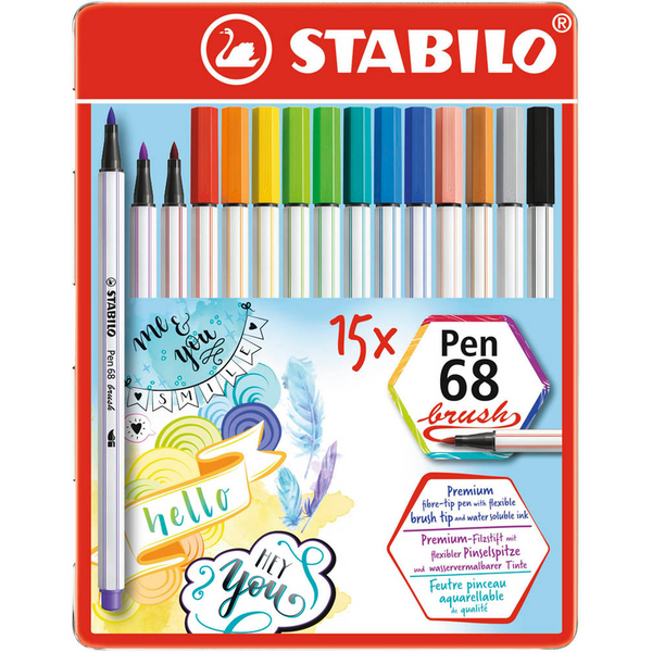 STABILO Pen 68 brush Brush-Pens farbsortiert, 15 St.