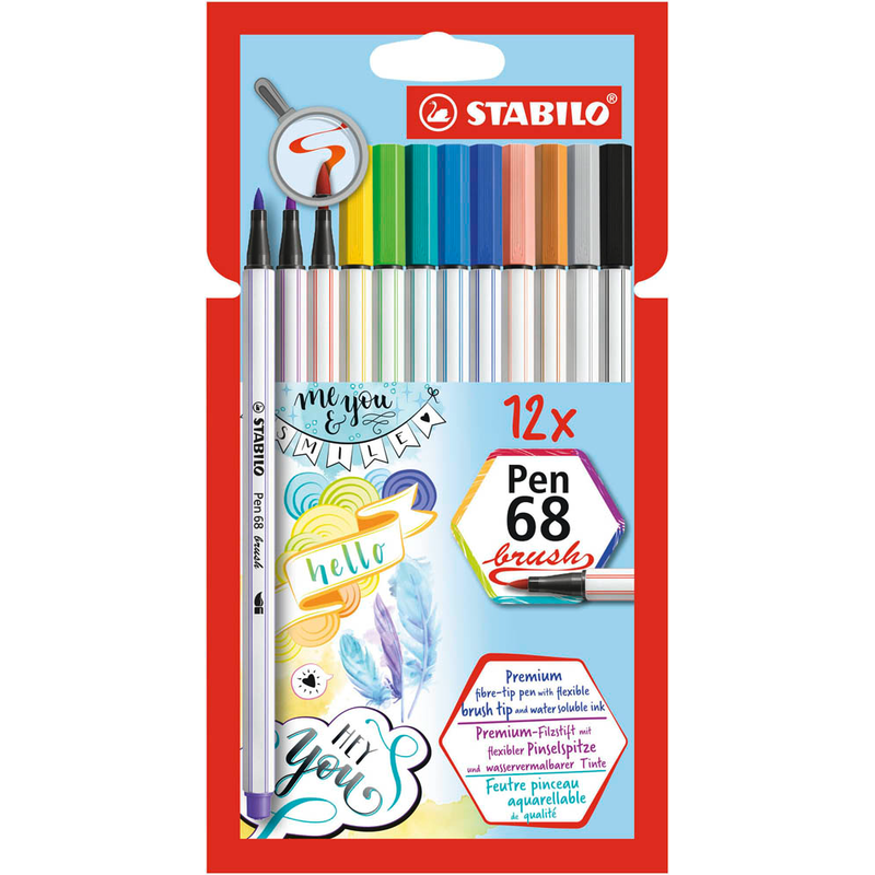 STABILO Pen 68 brush Brush-Pens farbsortiert, 12 St.