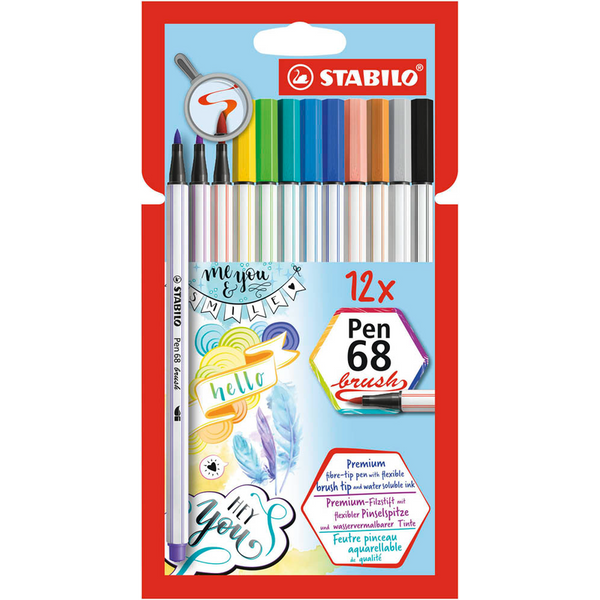 STABILO Pen 68 brush Brush-Pens farbsortiert, 12 St.