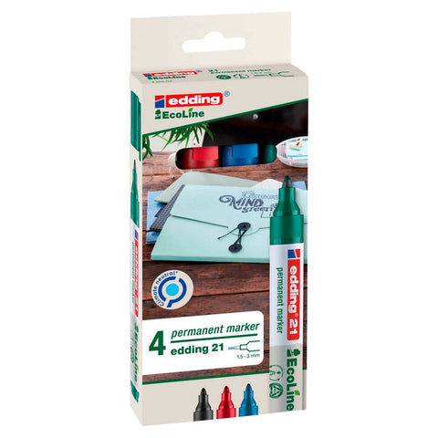 edding 21 EcoLine Permanentmarker farbsortiert 1,5 - 3,0 mm, 4 St.