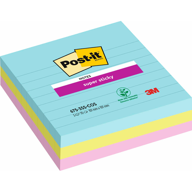 Post-it® Super Sticky Miami Haftnotizen extrastark farbsortiert, 3 Blöcke