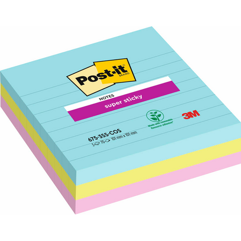 Post-it® Super Sticky Miami Haftnotizen extrastark farbsortiert, 3 Blöcke