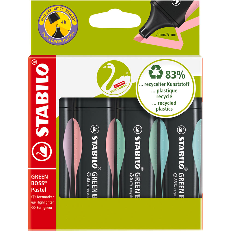 STABILO GREEN BOSS Pastell Textmarker farbsortiert, 4 St.
