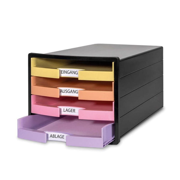 HAN Schubladenbox IMPULS  gelb, orange, rosa, lila 1013-139, DIN A4, DIN C4 mit 4 Schubladen