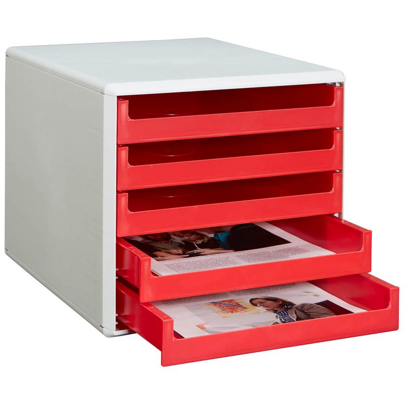 M&M Schubladenbox  rot 30050906, DIN A4 mit 5 Schubladen
