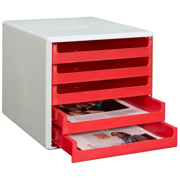 M&M Schubladenbox  rot 30050906, DIN A4 mit 5 Schubladen