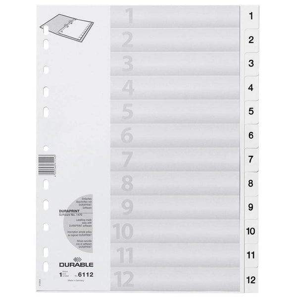 DURABLE Ordnerregister Vollformat 1-12 weiß 12-teilig, 1 Satz