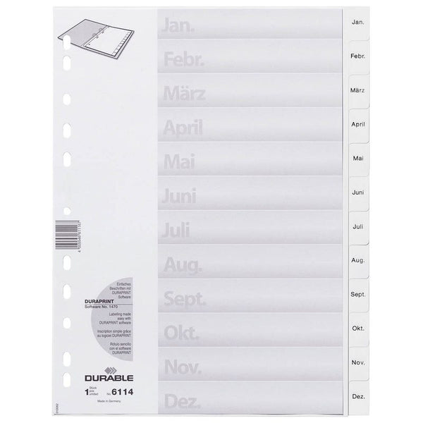 DURABLE Ordnerregister Vollformat Jan.-Dez. weiß 12-teilig, 1 Satz