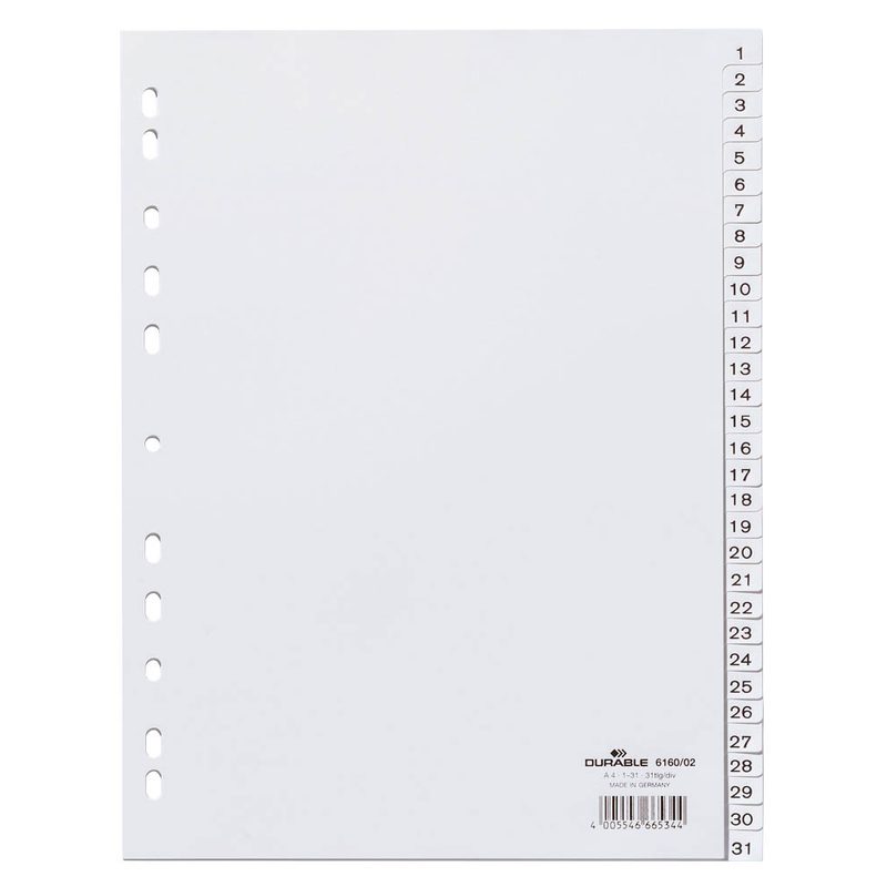 DURABLE Ordnerregister Vollformat 1-31 weiß 31-teilig, 1 Satz