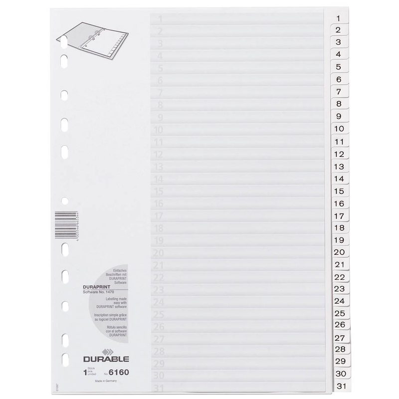 DURABLE Ordnerregister Vollformat 1-31 weiß 31-teilig, 1 Satz