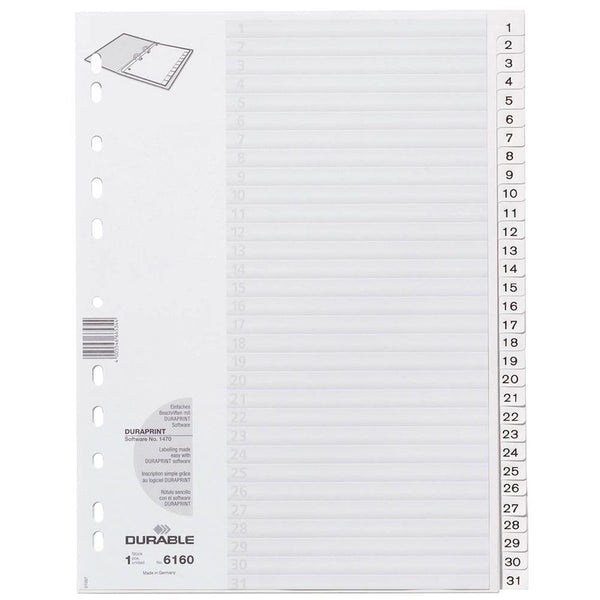 DURABLE Ordnerregister Vollformat 1-31 weiß 31-teilig, 1 Satz