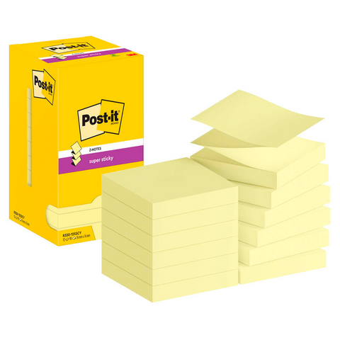 Post-it® Super Sticky Z-Notes Haftnotizen extrastark R33012SY gelb, 12 Blöcke