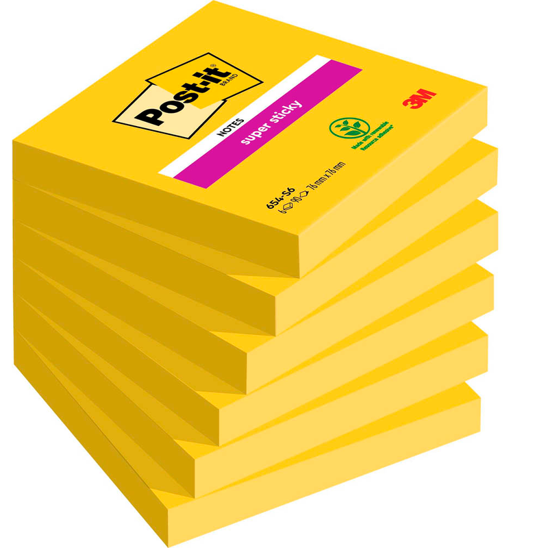 Post-it® Super Sticky Notes Haftnotizen extrastark 654-S6 gelb, 6 Blöcke