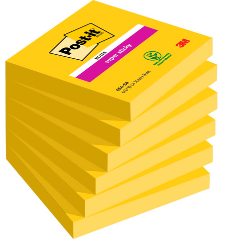 Post-it® Super Sticky Notes Haftnotizen extrastark 654-S6 gelb, 6 Blöcke