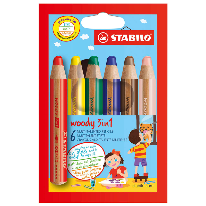 STABILO woody 3 in 1 Buntstifte farbsortiert, 6 St.