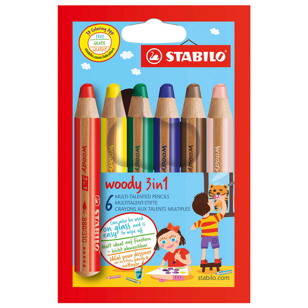 STABILO woody 3 in 1 Buntstifte farbsortiert, 6 St.