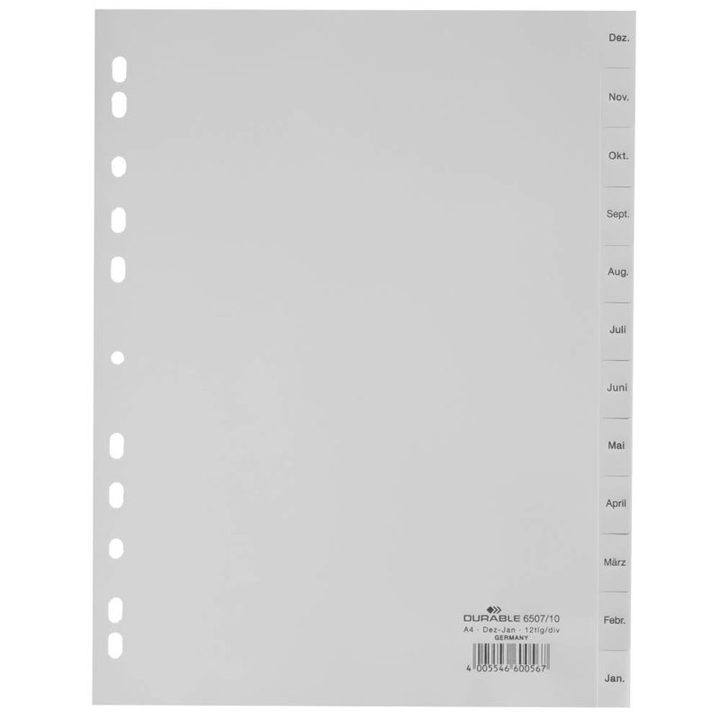 DURABLE Ordnerregister Vollformat Dez.-Jan. grau 12-teilig, 1 St.