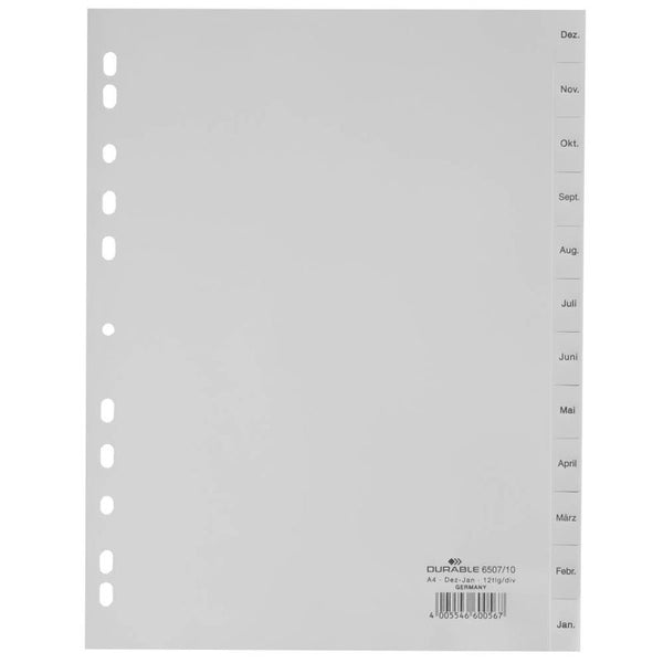 DURABLE Ordnerregister Vollformat Dez.-Jan. grau 12-teilig, 1 St.