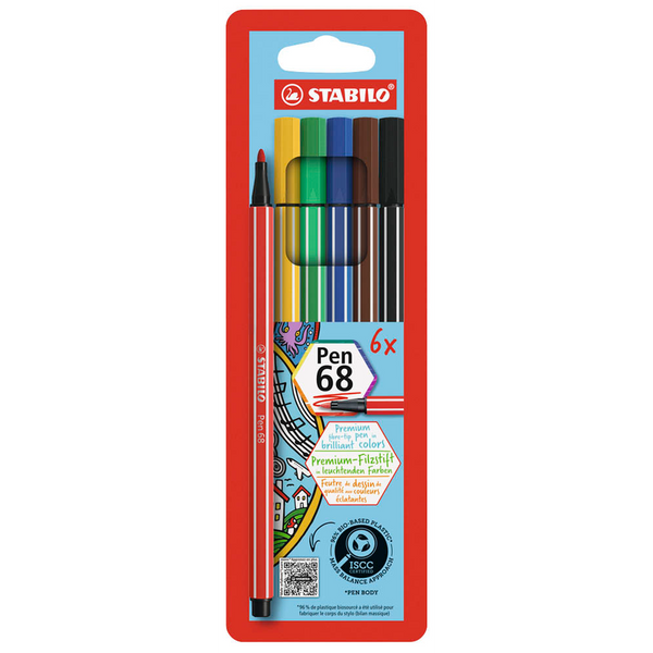 STABILO pen 68 Filzstifte farbsortiert, 6 St.