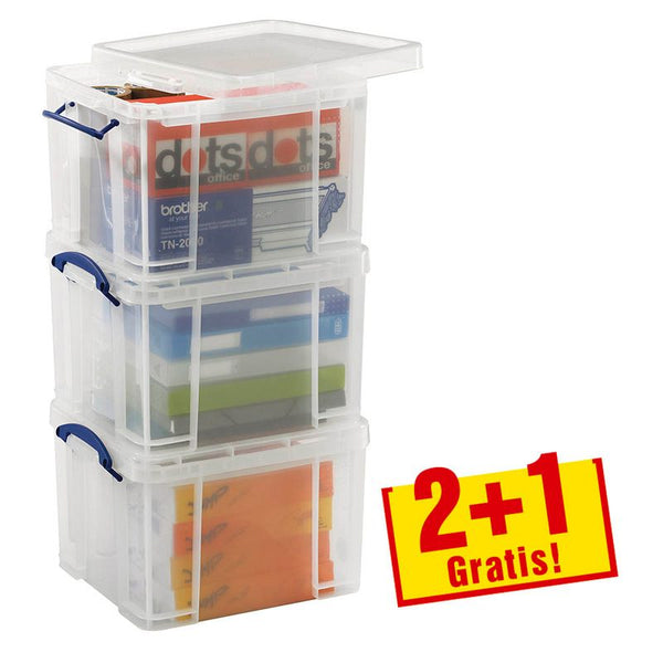 2 + 1 GRATIS: 2 Really Useful Box Aufbewahrungsboxen 3x 35,0 l transparent 48,0 x 39,0 x 31,0 cm + GRATIS 1 St.