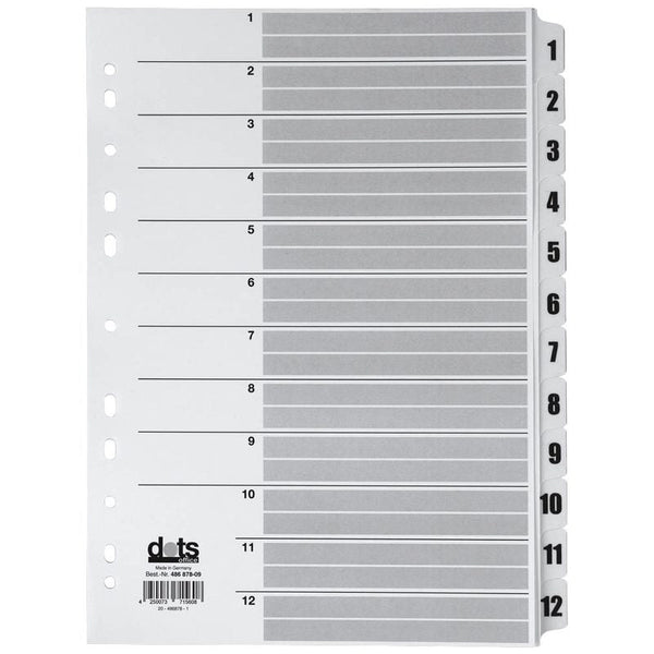 dots Ordnerregister Mylar Vollformat 1-12 weiß 12-teilig, 1 Satz