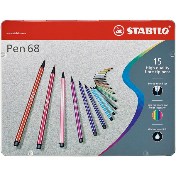 STABILO Pen 68 Filzstifte farbsortiert, 15 St.