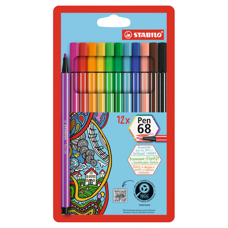 STABILO Pen 68 Filzstifte farbsortiert, 12 St.