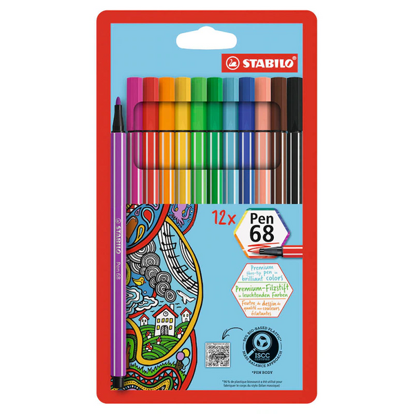 STABILO Pen 68 Filzstifte farbsortiert, 12 St.