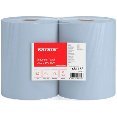 2 KATRIN Putztuchrollen XXL 2 500 Blue 2-lagig blau, 500 Blätter