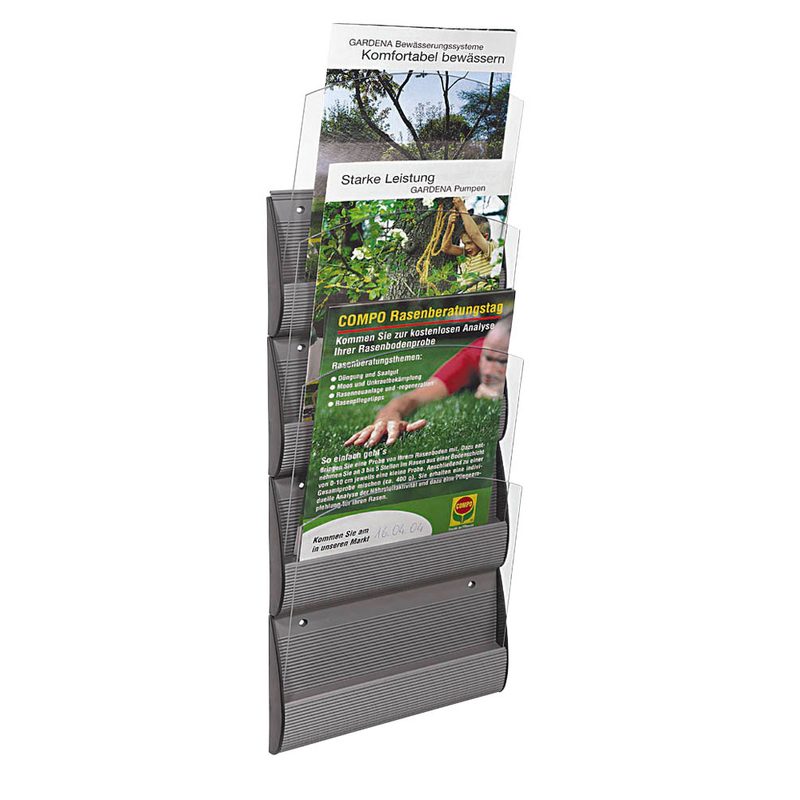 PAPERFLOW Wandprospekthalter Integral silber DIN A4 4 Fächer