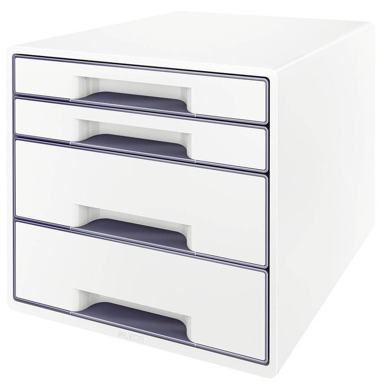 LEITZ Schubladenbox WOW CUBE  perlweiß/grau 5213-20-01, DIN A4 mit 4 Schubladen