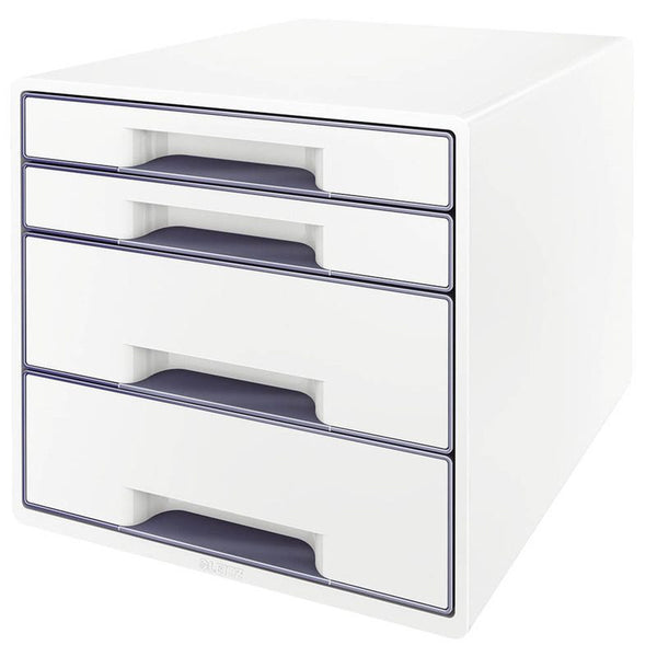 LEITZ Schubladenbox WOW CUBE  perlweiß/grau 5213-20-01, DIN A4 mit 4 Schubladen